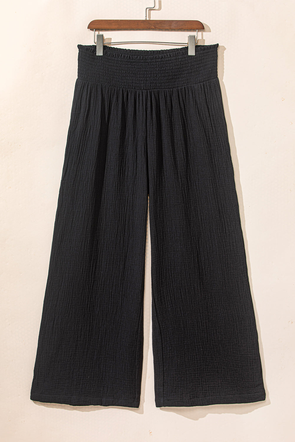 Black Textured High Waist Wide Leg Plus Size Pants