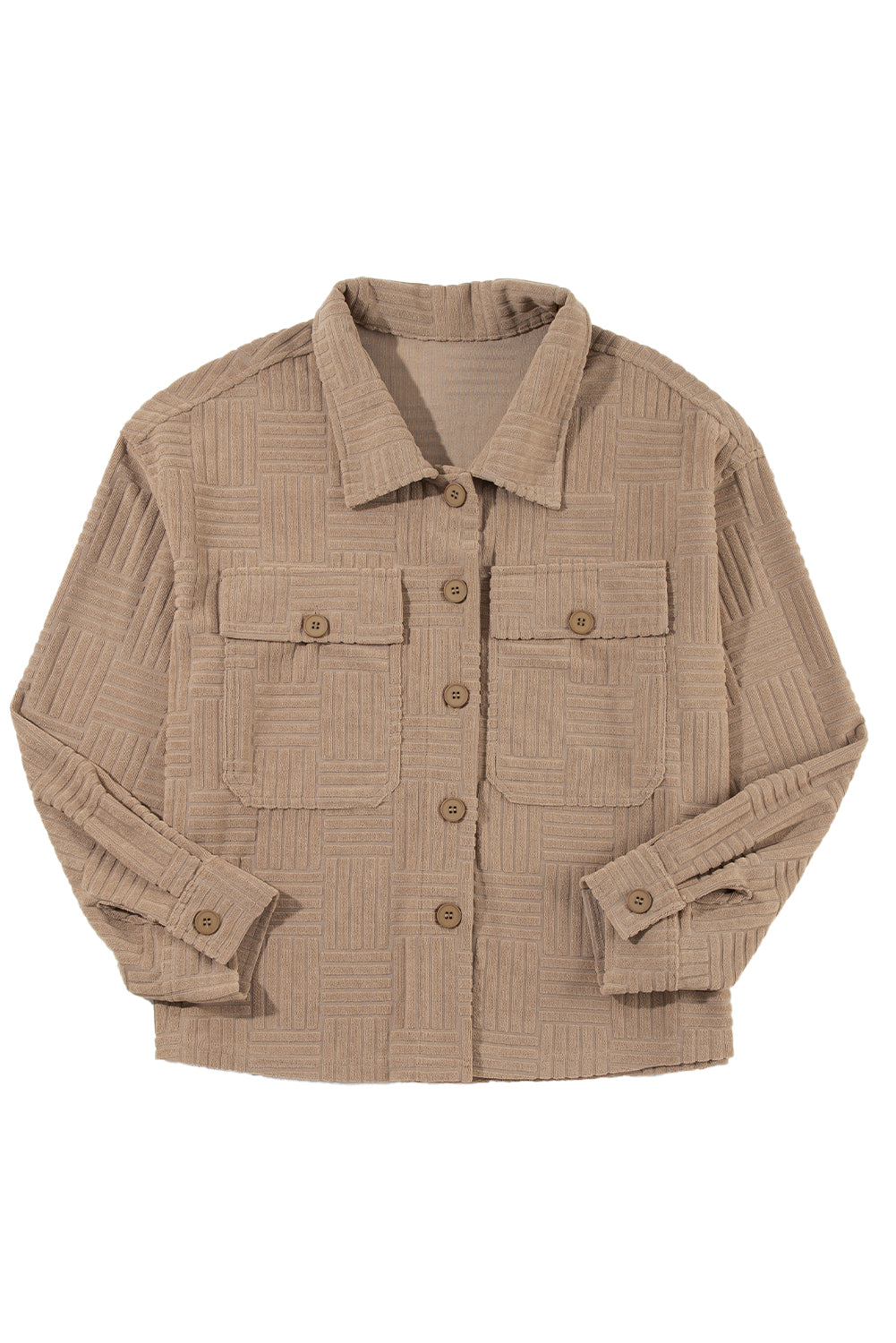 Dark Khaki Textured Chest Pocket Button-up Shacket