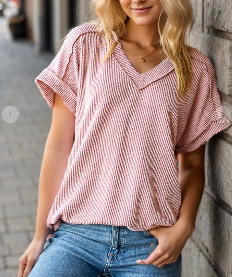 Mauve Solid Urban Ribbed Top