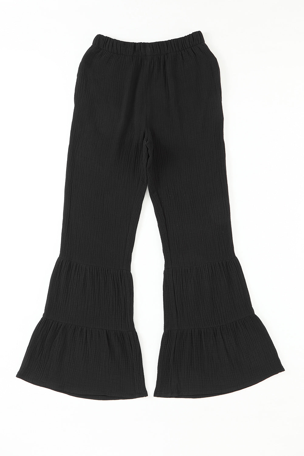 Black Textured High Waist Ruffled Bell Bottom Pants