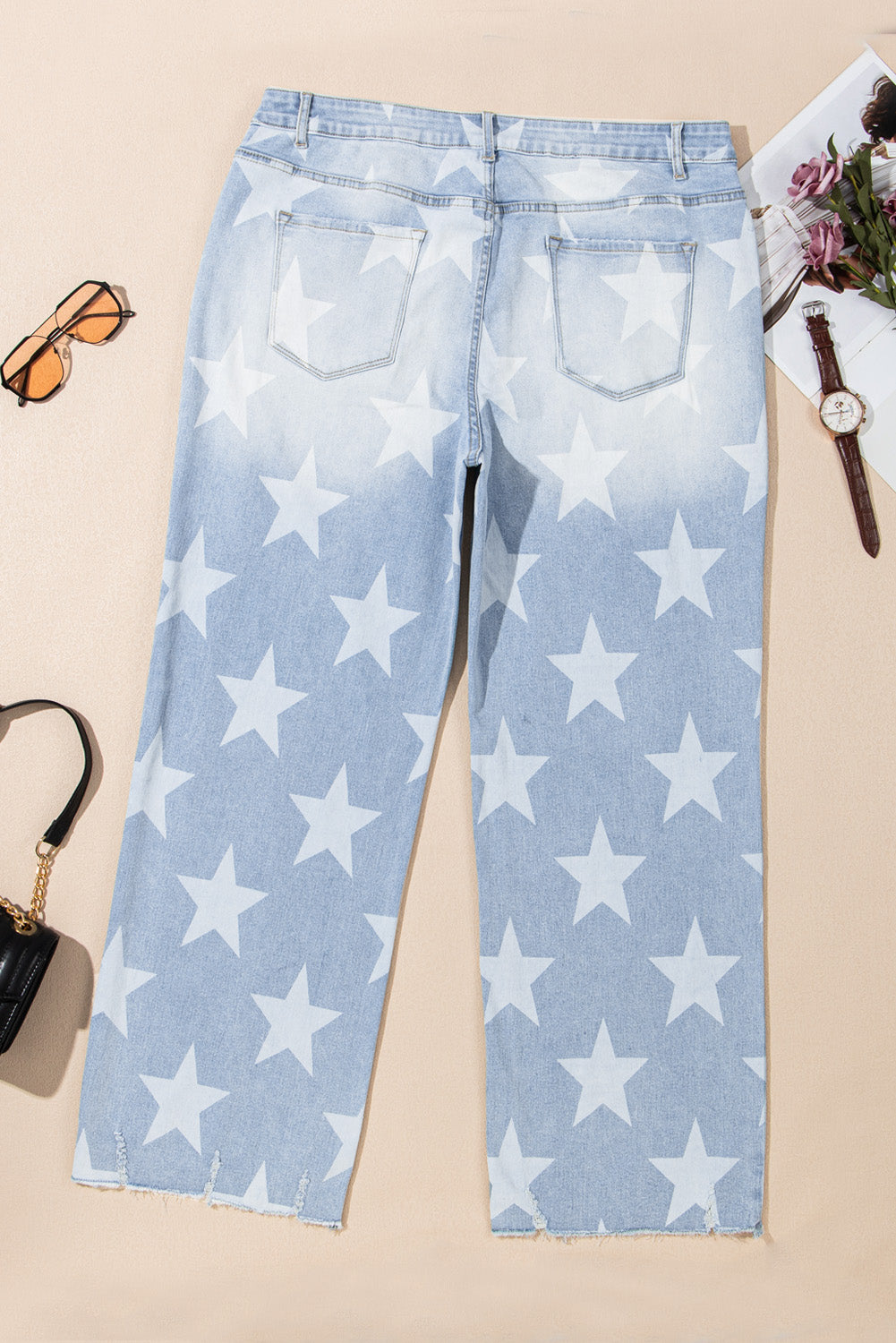 Beau Blue High Waist Star Pattern Plus Size Jeans