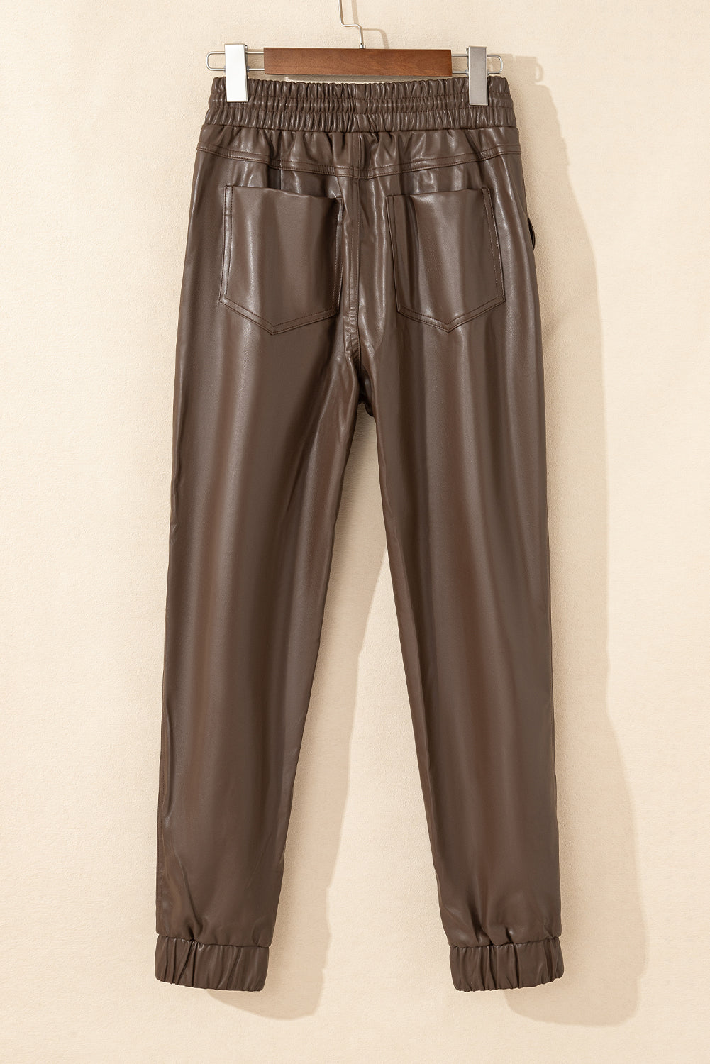 Brown Leather Tie Waist Jogger Pants